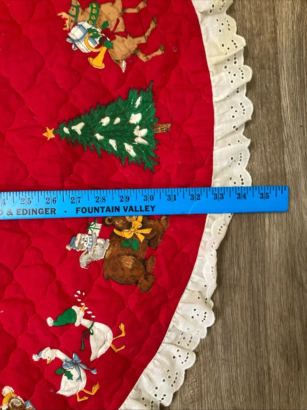 Vintage Quilted Christmas Tree Skirt Noah's Ark Animals Santa 34”